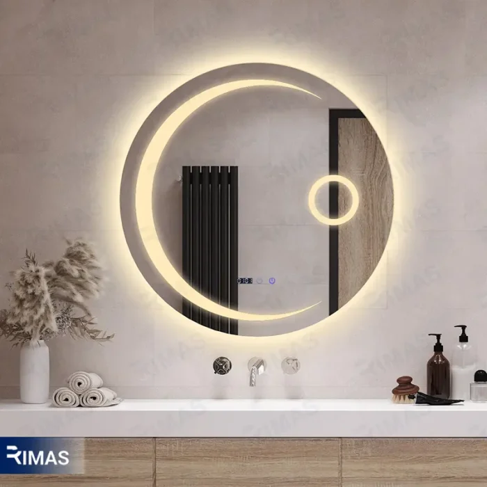 آینه بک لایت ماه گرد 70 دو تاچ دما ساعت - Image 3