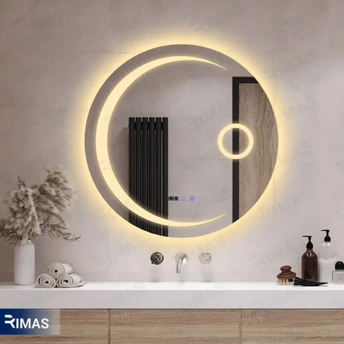 آینه بک لایت ماه گرد 70 دو تاچ دما ساعت - Image 1