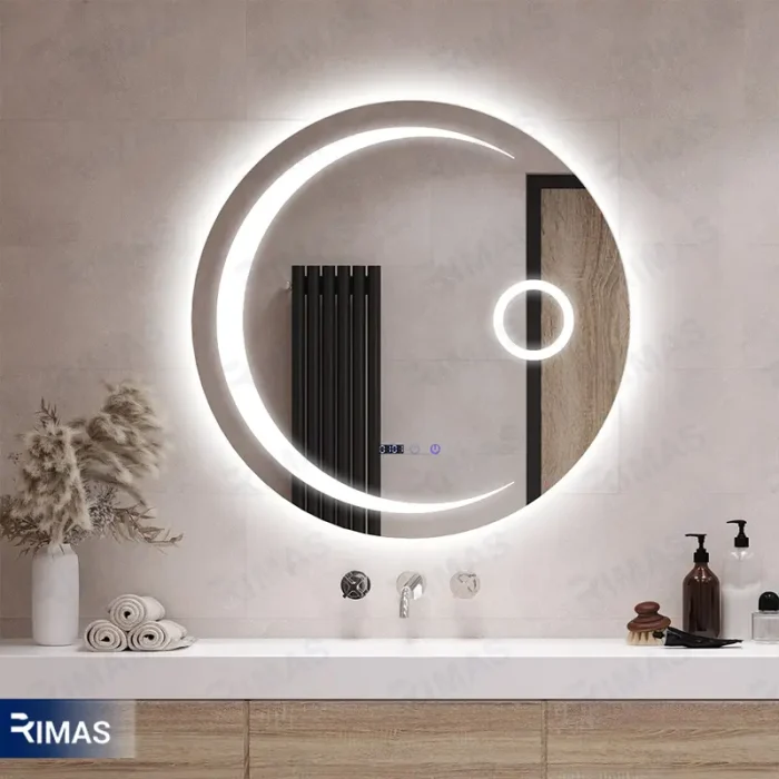 آینه بک لایت ماه گرد 70 دو تاچ دما ساعت - Image 4